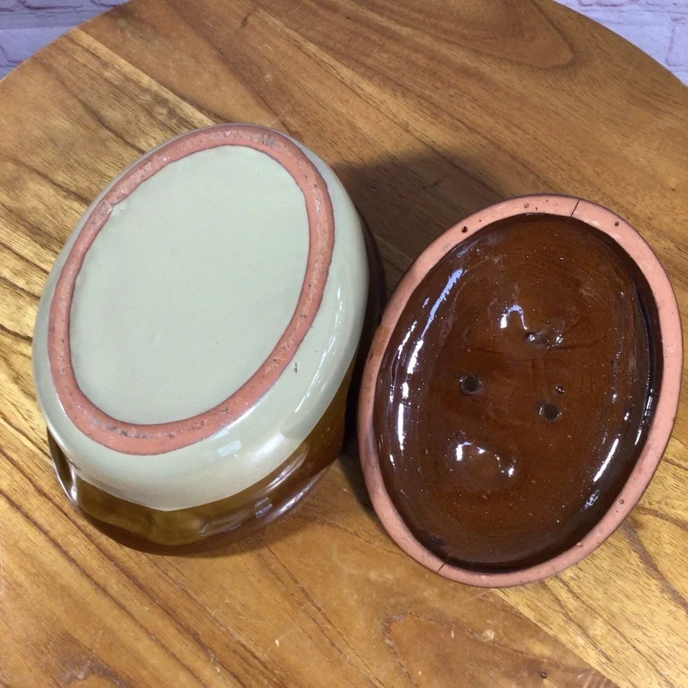 Vintage Two-Tone Brown Ceramic 1 Quart Covered Casserole